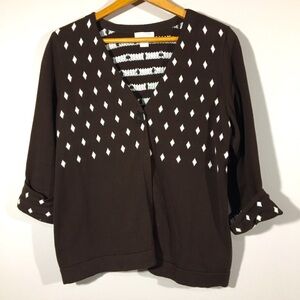 Christopher &Banks Mocha Mousse Diamond Dot One Button Cardigan‎ Sweater Size XL